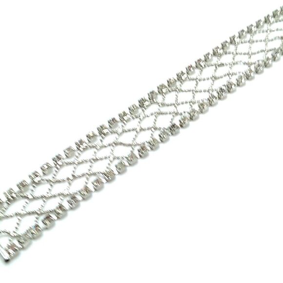 VTG Silver-tone Crystal Rhinestone Metal Mesh 7" Bracelet Lobster Clasp - Picture 3 of 16